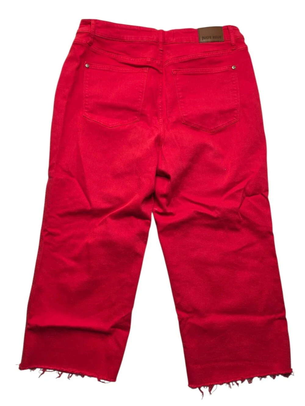 Judy Blue 18W Red Garment Dyed Cropped Wide Leg Raw Hem Stretch Jeans
